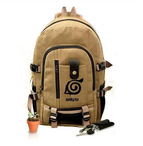 Naruto Konoha Cosplay Canvas Black Backpack School Student Shoulder Bag