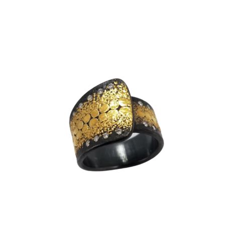 24k Gold Fused Oxidized Silver Ring