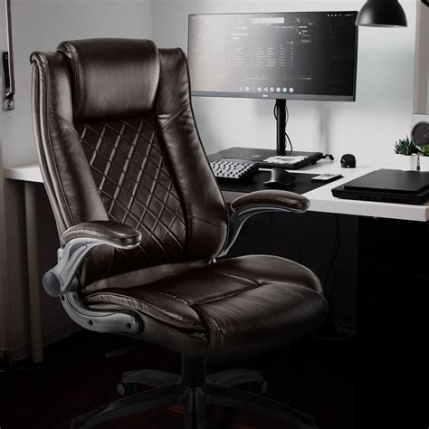 Colamy High Back Leather Executive Computer Desk Chair Flip Up Arms And