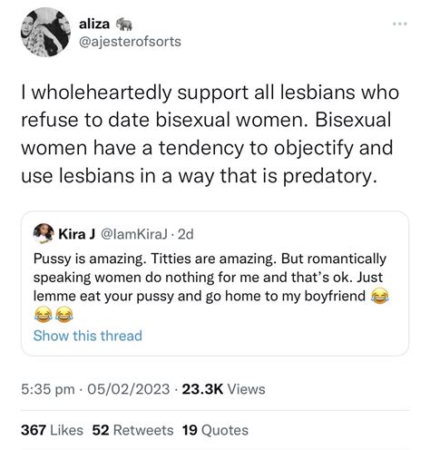 Vv On Twitter Saying That Bi Women Have Predatory Tendencies Towards Lesbians Who Werent Even