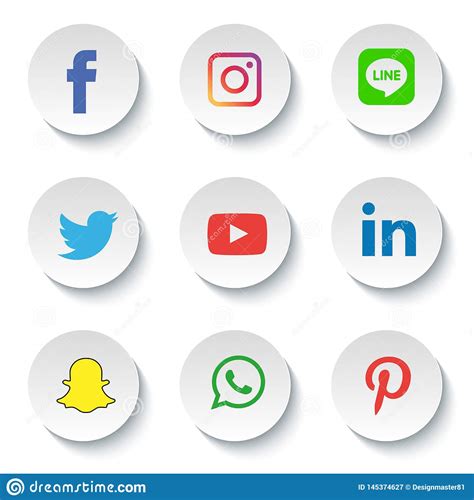 Social Media Icons Set Logo Vector Illustrator Background Editorial
