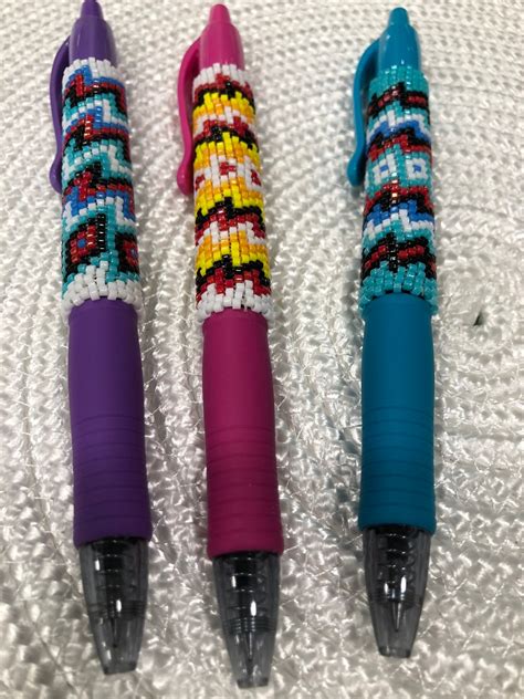 Native American Hand Beaded Pen Wrap G2 Gel Pen Purple By Bob Etsy