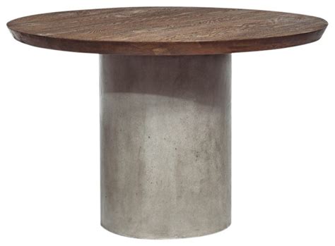 Modrest Renzo Modern Round Oak And Concrete Dining Table Industrial