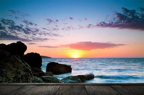 Beautiful Sunset At Tropical Beach Stock Image Image Of Color Wood