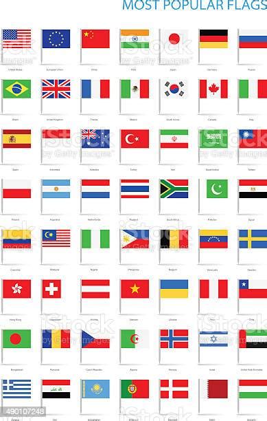World Most Popular Flat Flag Pins Illustration Stockvectorkunst En Meer