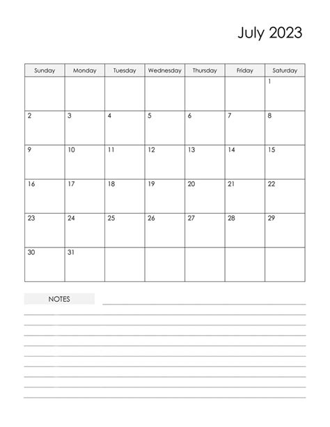 😊 Blank Free Printable July 2023 Calendar Template 😊 Pdf