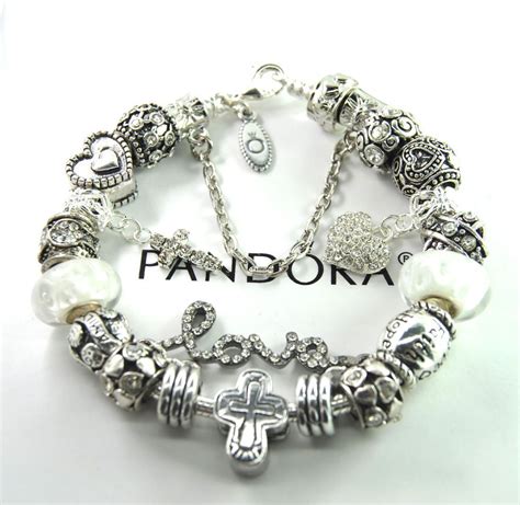Authentic Pandora Silver Charm Bracelet With European Charms Heart