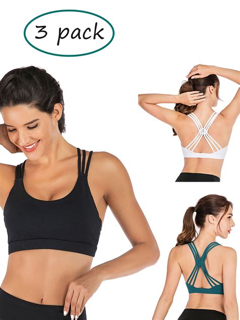 Dodoing 3 Pack Women S Sports Bras With Unique Cross Back Strappy Yoga Running Bras Workout