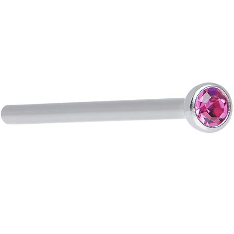 18 Gauge 34 Pink Cz Steel Straight Fishtail Nose Ring 2mm Bodycandy