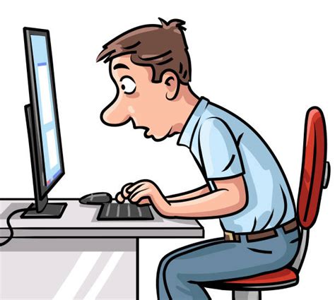 Man Sitting Desktop Computer Drawing Illustrations Royalty Free Vector