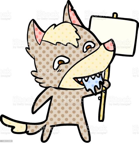 Cartoon Hungry Wolf With Sign Post Stock Illustration Download Image