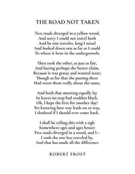 The Road Not Taken Full Poem Robert Frost Literary Poster Etsy