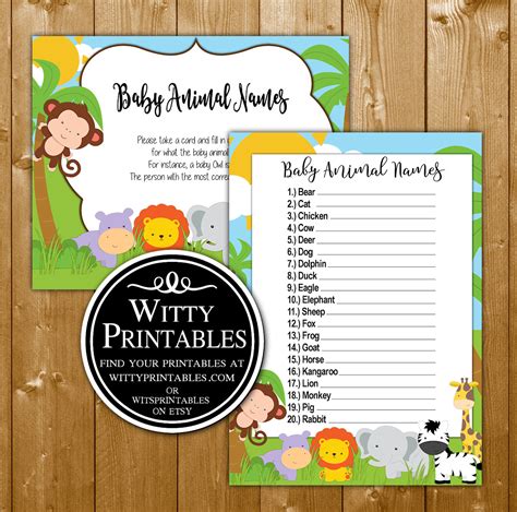 Names Of Baby Animals Baby Shower Game Name That Baby Tune Safari
