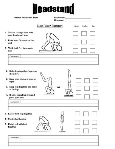 Gymnastic Floor Skills Peer Evaluation Cards Teaching Resources