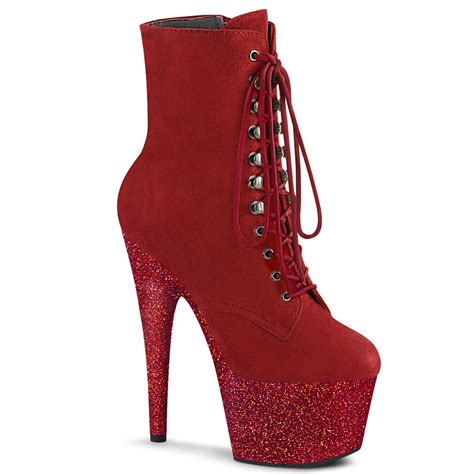 Red Faux Suede Red Glitter Platform Ankle Boot Ado1020fsmg
