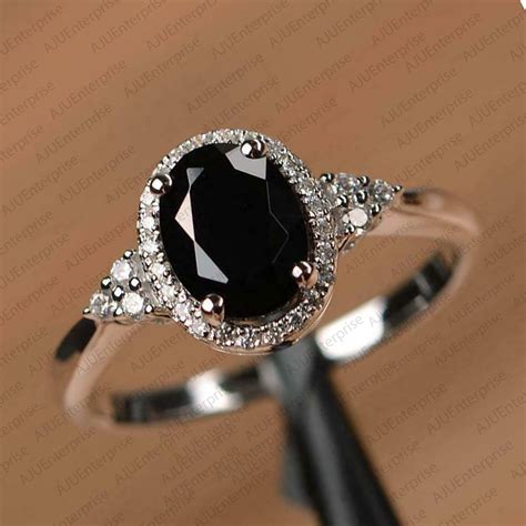 160 Ct Oval Cut Black Spinel Ring Wedding Engagement Ring Etsy