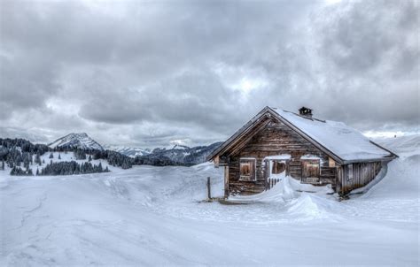 Wallpaper Cold Winter Snow Mountains House Background Widescreen