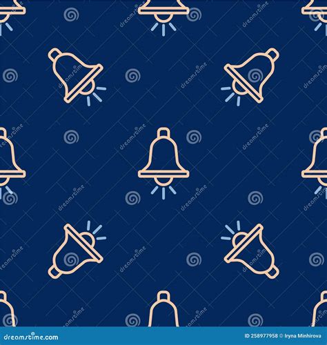 Line Ringing Alarm Bell Icon Isolated Seamless Pattern On Blue