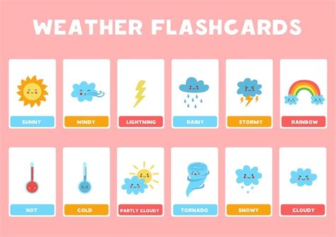 Premium Vector Flashcards For Kids With Cute Weather Events