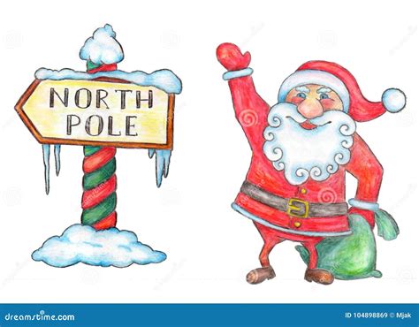 Santa Claus And North Pole Sign Stock Illustration Illustration Of