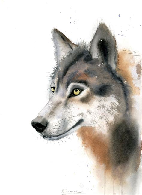 Watercolor Wolf Original Painting Wild Animal Wall Art Etsy