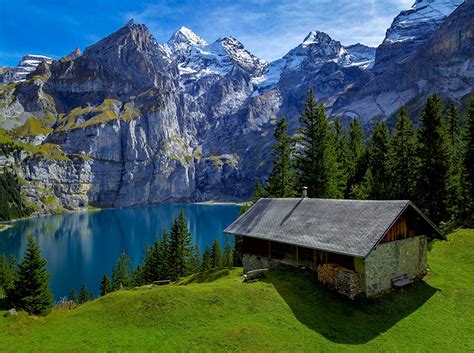 Fondos De Pantalla Suiza Montañas Lago Fotografía De Paisaje Casa Picea