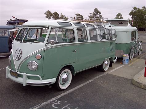 Mint Condition 23 Window Vw Bus With Safari Windows Rag Top And Matching Camper Trailer