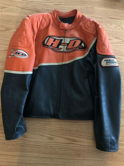 Harley Davidson Mens Speed Orange And Black Leather Racing Jacket