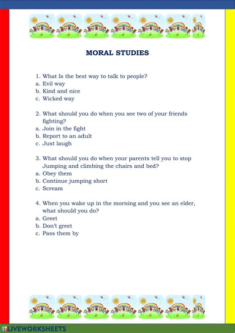 Moral Values Worksheet For Grade 1