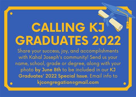 Calling All Graduates 2022 Kahal Joseph Congregation