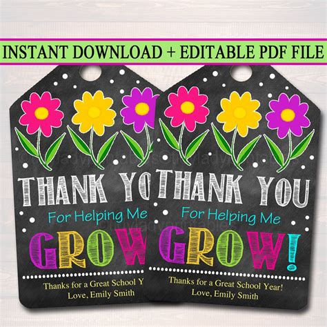 Editable Printable T Tags Thank You For Helping Me Bloom Mothers