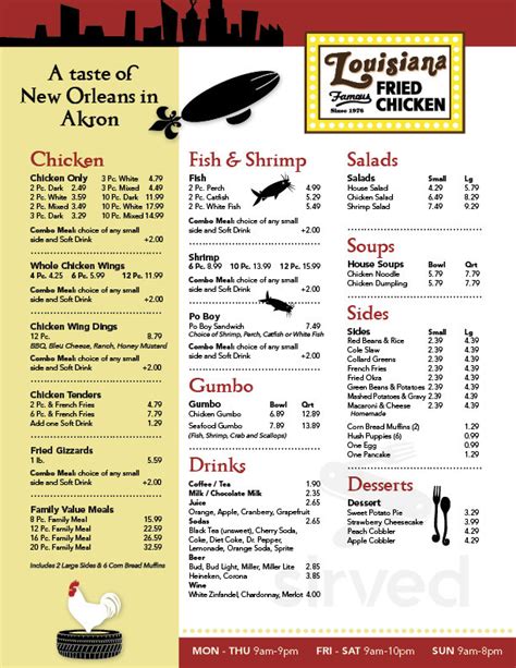 Tired of the same old fast food choices? Louisiana Famous Fried Chicken menu in Akron, Ohio, USA