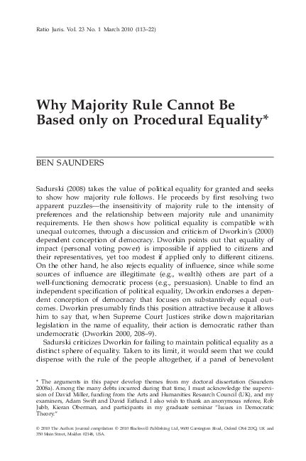 Pdf Why Majority Rule Cannot Be Based Only On Procedural Equality
