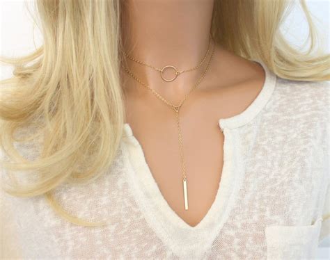 Silver Lariat Y Necklace Dainty Bar Drop Necklace Delicate Etsy