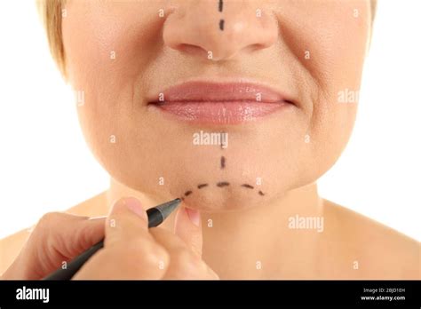 Surgeon Hand Drawing Marks On Female Face For Plastic Operation Stock Photo Alamy