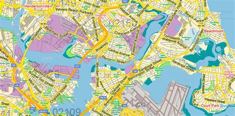 Boston Massachusetts Us Pdf Vector Map Exact City Plan Low Detailed