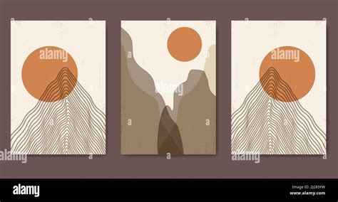 Abstract Contemporary Mountain Landscape Posters Modern Textured Boho