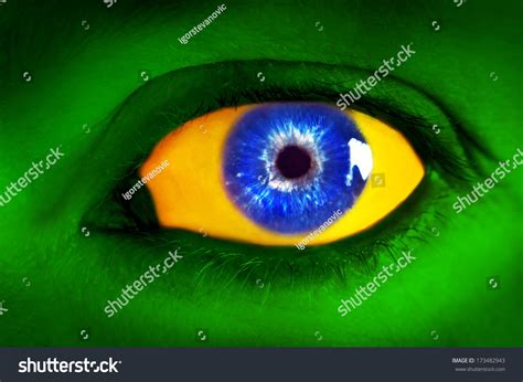 Brazil Flag Human Eye In Colors Of Brazilian Flag Stock Photo