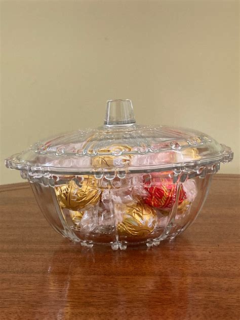Decorative Glass Bowl With Lid Etsy