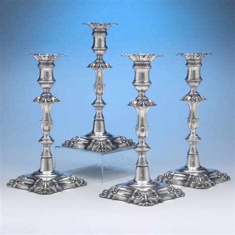T And J Creswick Antique Sheffield Silver Plate Candlesticks Set Of
