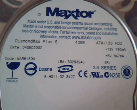 Hard Disk Drive Ide Maxtor Diamondmax Plus 8 Nar61590 80293248 Kmba