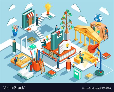 Online Education Isometric Flat Design Royalty Free Vector