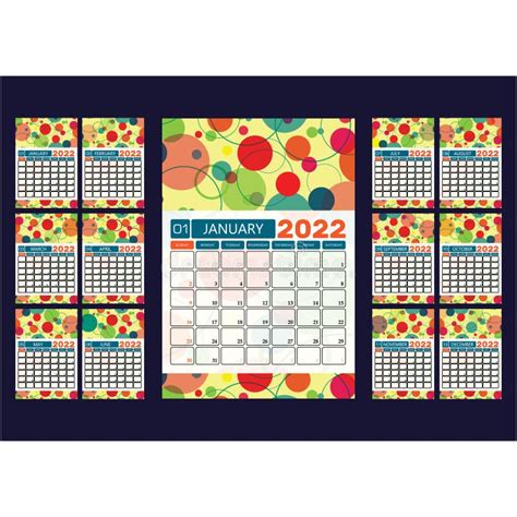 Calendar Template For 2022 Year Vector Planner Diary Design For