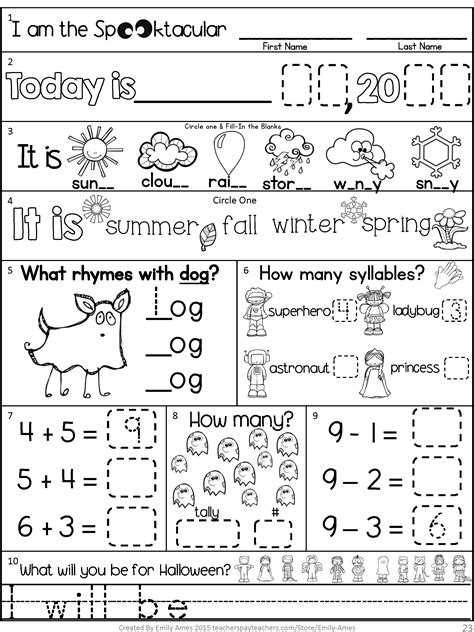 Morning Work October First Grade Packet New Digital Option Included
