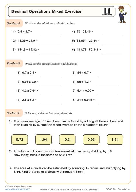Decimal Operations Mixed Exercise Worksheet | Printable PDF Decimals