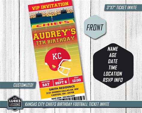 Kansas City Chiefs Themed Birthday Ticket Invite Digital Etsy