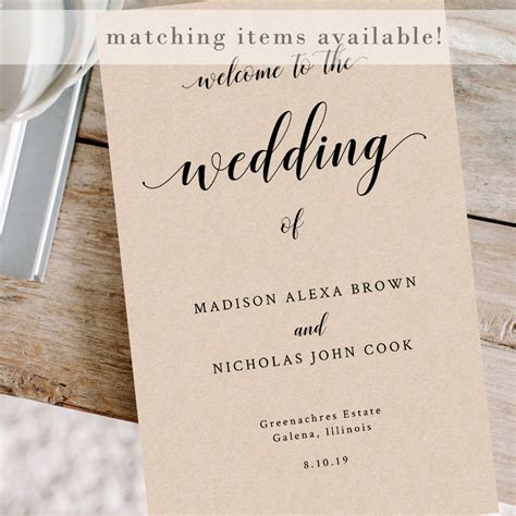 Wedding Program Fan Template Printable Rustic Wedding Fan Etsy