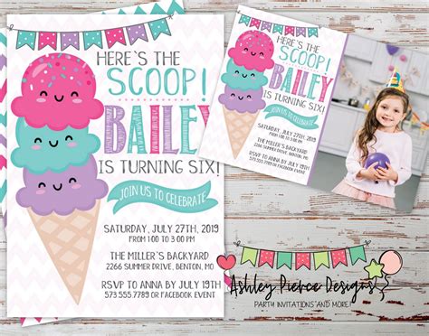 Bright Ice Cream Birthday Invitation For Girls Printable Ice Etsy
