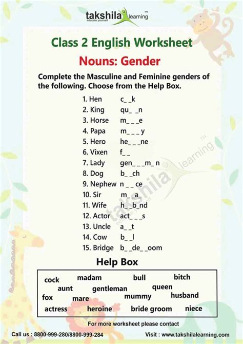 Nouns Gender Worksheet