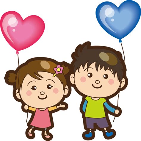 Boy And Girl With Heart Balloons Public Domain Vectors